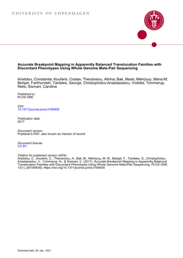 Accurate Breakpoint Mapping in Apparently Balanced Translocation Families with Discordant Phenotypes Using Whole Genome Mate-Pair Sequencing