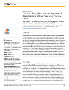 The First Chloroplast Genome Sequence of Boswellia Sacra, a Resin-Producing Plant in Oman