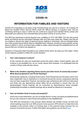 Covid-19 Information for Families and Visitors