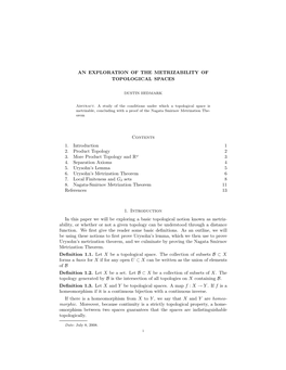 An Exploration of the Metrizability of Topological Spaces