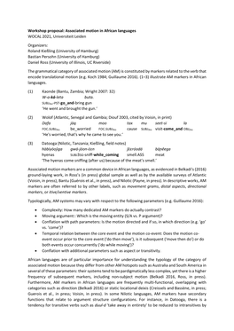 Workshop Proposal: Associated Motion in African Languages WOCAL 2021, Universiteit Leiden Organizers: Roland Kießling (Universi