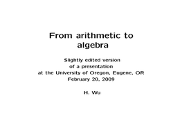 From Arithmetic to Algebra