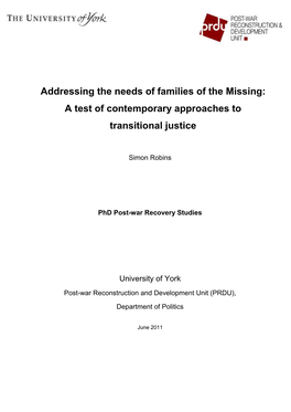 Chapter 3 the Missing and Needs of Families