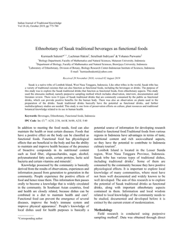 Ethnobotany of Sasak Traditional Beverages As Functional Foods