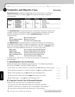 Nominative and Objective Cases Reteaching