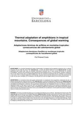 Thermal Adaptation of Amphibians in Tropical Mountains