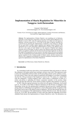 Implementation of Sharia Regulation for Minorities in Nanggroe Aceh Darussalam