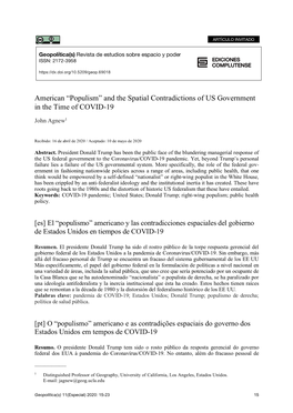 American “Populism” and the Spatial Contradictions of US Government in the Time of COVID-19