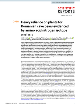 Heavy Reliance on Plants for Romanian Cave Bears Evidenced by Amino Acid Nitrogen Isotope Analysis Yuichi I