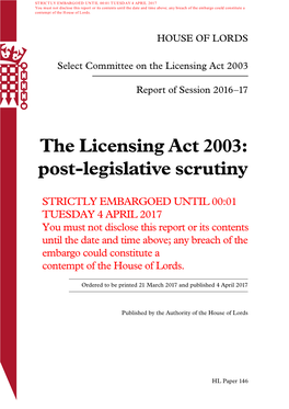 The Licensing Act 2003