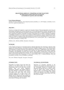 Dragonflies (Odonata: Anisoptera) of the Collection of the Instituto De Ciencias Naturales, Universidad Nacional De Colombia
