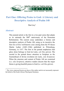 A Literary and Descriptive Analysis of Psalm 148