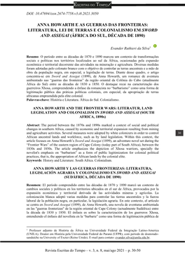 Literatura, Lei De Terras E Colonialismo Em Sword and Assegai (África Do Sul, Década De 1890)