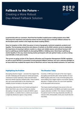 Fallback to the Future – Creating a More Robust Day-Ahead Fallback Solution Find out More at WHITEPAPER JUNE 2021