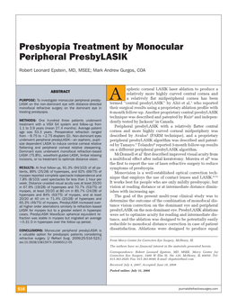 Presbyopia Treatment by Monocular Peripheral Presbylasik