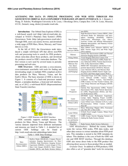 Accessing Pds Data in Pipeline Processing and Web Sites Through Pds Geosciences Orbital Data Explorer’S Web-Based Api (Rest) Interface