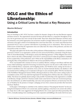 OCLC and the Ethics of Librarianship: Using a Critical Lens to Recast a Key Resource