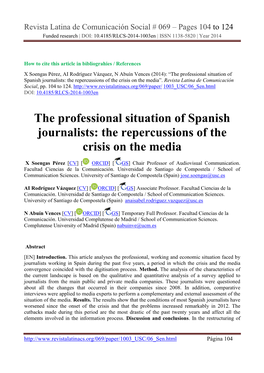 The Professional Situation of Spanish Journalists: the Repercussions of the Crisis on the Media”