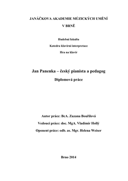 Jan Panenka – Český Pianista a Pedagog