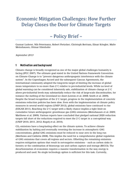 Economic Mitigation Challenges: How Further Delay Closes the Door for Climate Targets