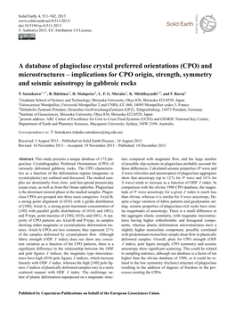 A Database of Plagioclase Crystal Preferred Orientations (CPO)