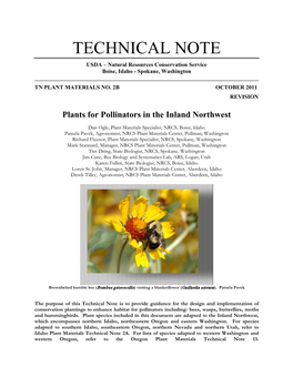 Idaho PM Technical Note 2B (Revise): Plants for Pollinators in the Inland Northwest