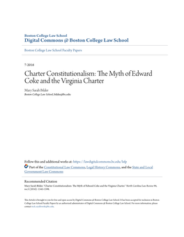 Charter Constitutionalism: the Myth of Edward Coke and the Virginia Charter*