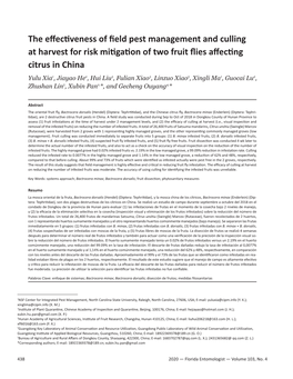 The Effectiveness of Field Pest Management and Culling at Harvest for Risk Mitigation of Two Fruit Flies Affecting Citrus in China