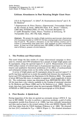 Lithium Abundances in Fast Rotating Bright Giant Stars