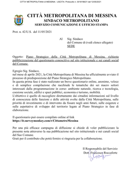 Città Metropolitana Di Messina Sindaco Metropolitano Servizio Comunicazione E Ufficio Stampa