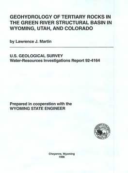 GEOHYDROLOGY of TERTIARY ROCKS in the GREEN RIVER STRUCTURAL BASIN in WYOMING, UTAH, and COLORADO by Lawrence J