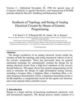 Synthesis of Topology and Sizing of Analog Electrical Circuits by Means of Genetic Programming