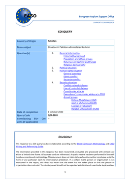 COI QUERY Disclaimer