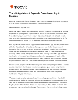 Transit App Moovit Expands Crowdsourcing to Masses