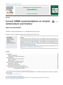 Current IUBMB Recommendations on Enzyme Nomenclature and Kinetics$