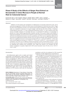 Phase II Study of the Effects of Ginger Root Extract on Eicosanoids in Colon Mucosa in People at Normal Risk for Colorectal Cancer