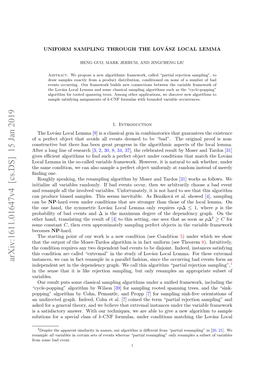 Arxiv:1611.01647V4 [Cs.DS] 15 Jan 2019 Resample to Able of Are Class We Special Techniques, Our a with for Inst Extremal Solutions Answer