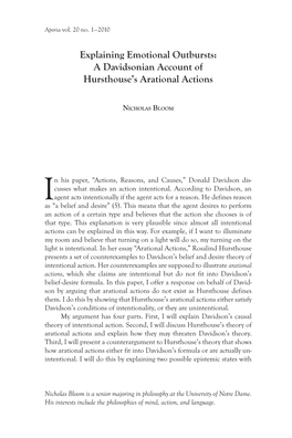 Explaining Emotional Outbursts: a Davidsonian Account of Hursthouse's Arational Actions