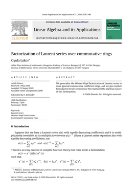 Factorization of Laurent Series Over Commutative Rings ∗ Gyula Lakos