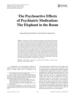 The Psychoactive Effects of Psychiatric Medication: the Elephant in the Room