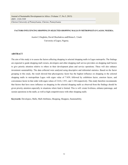 Factors Affecting the Demand for Shopping Malls in Selected.Austin