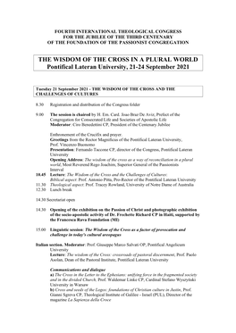 THE WISDOM of the CROSS in a PLURAL WORLD Pontifical Lateran University, 21-24 September 2021