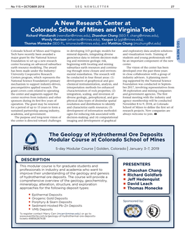 A New Research Center at Colorado School of Mines and Virginia Tech Richard Wendlandt (Rwendlan@Mines.Edu), Zhaoshan Chang (SEG F, Chang@Mines.Edu)