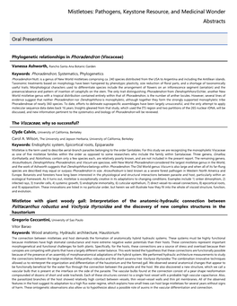 Mistletoes: Pathogens, Keystone Resource, and Medicinal Wonder Abstracts