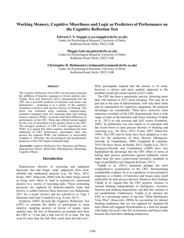 Working Memory, Cognitive Miserliness and Logic As Predictors of Performance on the Cognitive Reflection Test