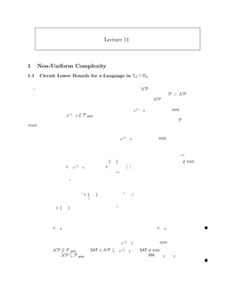 Lecture 11 1 Non-Uniform Complexity