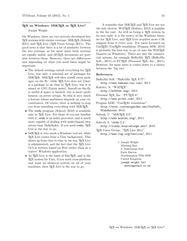 Tugboat, Volume 33 (2012), No. 1 53 TEX on Windows: Miktex Or TEX Live? Joseph Wright on Windows, There Are Two Actively-Develop