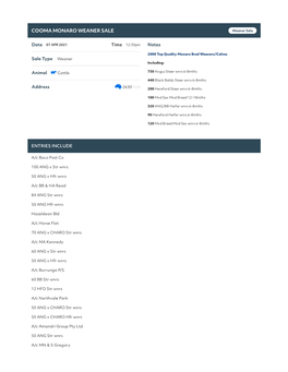 COOMA MONARO WEANER SALE Weaner Sale
