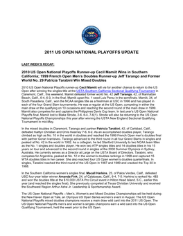 2011 Us Open National Playoffs Update