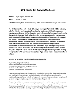 2012 Single Cell Analysis Workshop